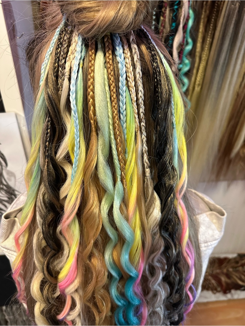 Colorful Braided Hair Extensions with Feather Accent - Picture 8 of 13